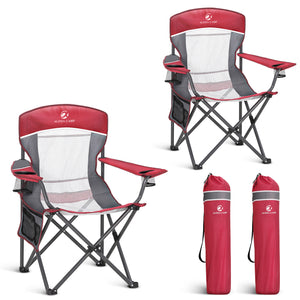 Breathable mesh folding camping chairs with robust steel frame and side storage pockets
