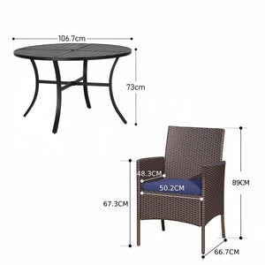 5-Piece Garden Dining Set with Round Table and Rattan Chairs