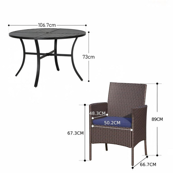5-Piece Garden Dining Set with Round Table and Rattan Chairs