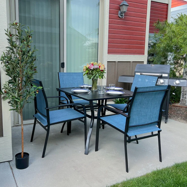 Phi Villa 5 Piece Garden Dining Set with 4 Fixed Textilene Chairs and Table