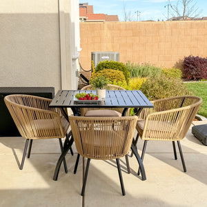 Catalina 4-Seater Dining Set Contemporary Rope Chairs & Metal Square Table