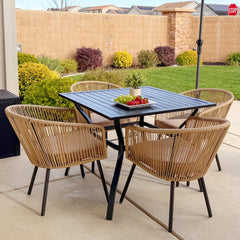 Catalina 4-Seater Dining Set Contemporary Rope Chairs & Metal Square Table