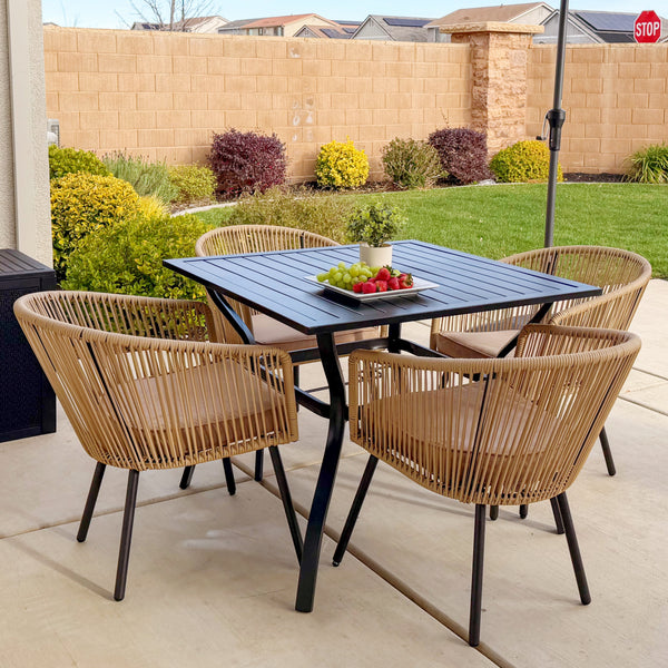 Catalina 4-Seater Dining Set Contemporary Rope Chairs & Metal Square Table