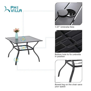 Phi Villa 5 Piece Garden Dining Set with 4 Fixed Textilene Chairs and Table
