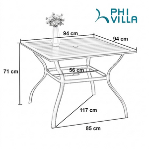 Phi Villa 5 Piece Garden Dining Set with 4 Fixed Textilene Chairs and Table