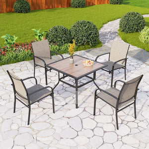 Phi Villa 5 Piece Garden Dining Set with 4 Fixed Textilene Chairs and Table
