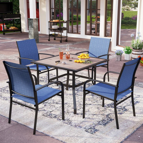Phi Villa 5 Piece Garden Dining Set with 4 Fixed Textilene Chairs and Table
