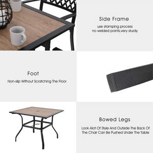 Phi Villa 5 Piece Garden Dining Set with 4 Fixed Textilene Chairs and Table