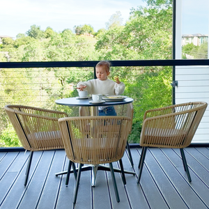 Catalina 4-Seater Dining Set Contemporary Rope Chairs & Sleek Bauhaus Table