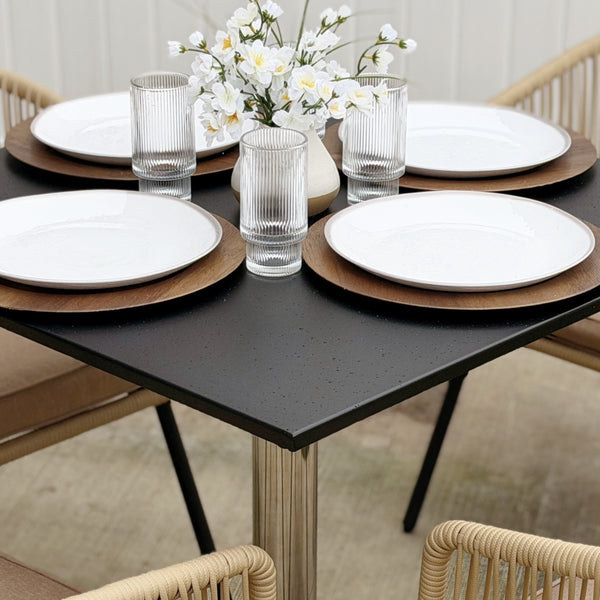 Catalina 4-Seater Dining Set Contemporary Rope Chairs & Sleek Bauhaus Table