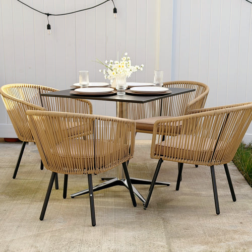 Catalina 4-Seater Dining Set Contemporary Rope Chairs & Sleek Bauhaus Table