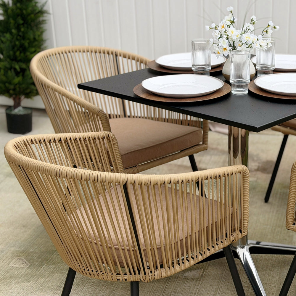 Catalina 4-Seater Dining Set Contemporary Rope Chairs & Sleek Bauhaus Table