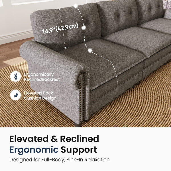 Charleston U-Shaped Linen Effect Sofa with Ottoman