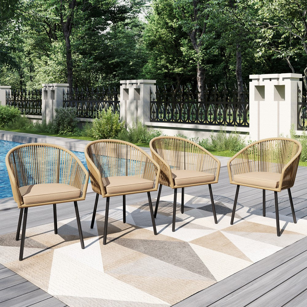 Catalina 4 Pieces Contemporary Rattan Rope Outdoor Dining Chairs