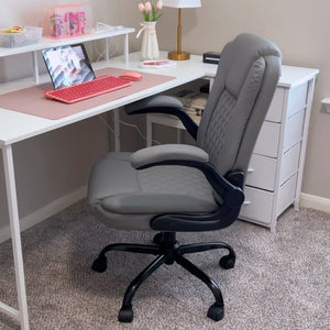 Diamond-Quilted PU Leather Office Chair with Flip-Up Armrests