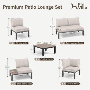 L Shaped Outdoor Corner Sofa Set Metal Frame Patio Sectional with Cushions