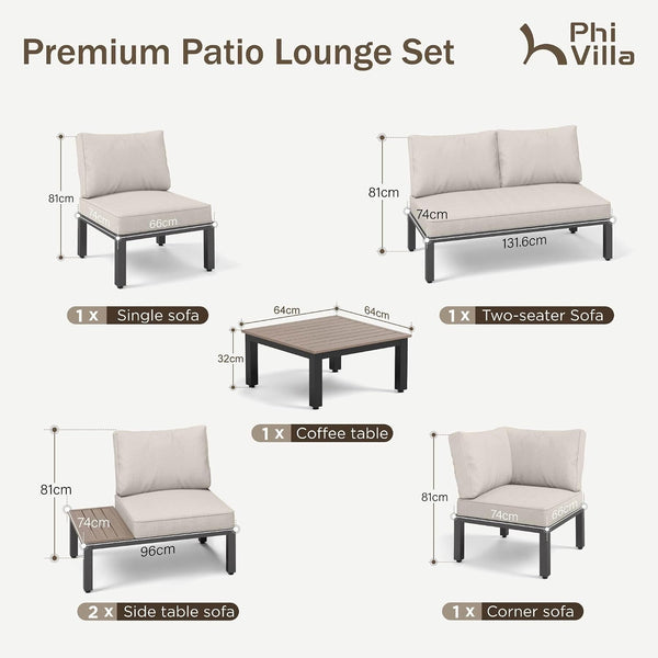 L Shaped Outdoor Corner Sofa Set Metal Frame Patio Sectional with Cushions