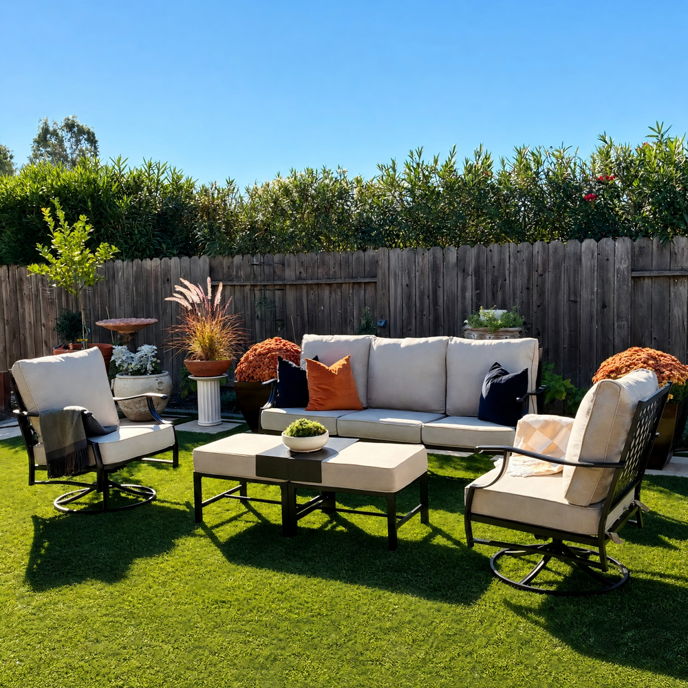 7-Seater Garden Metal Diamond Sofa with Ottomans