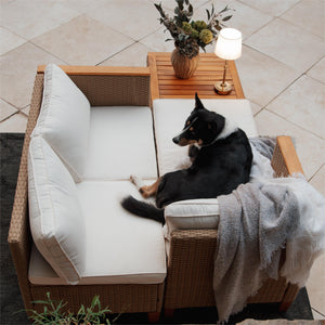 Outdoor 3-Piece Rattan Sofa Set, L-Shaped with Table
