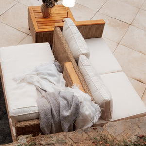 Outdoor 3-Piece Rattan Sofa Set, L-Shaped with Table
