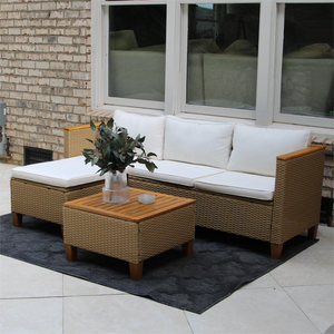 Outdoor 3-Piece Rattan Sofa Set, L-Shaped with Table