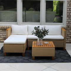 Outdoor 3-Piece Rattan Sofa Set, L-Shaped with Table