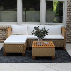 Outdoor 3-Piece Rattan Sofa Set, L-Shaped with Table