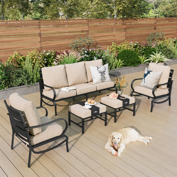 7-Seater Outdoor Metal Wave Sofa Set with Ottomans