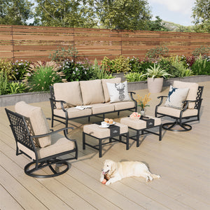 7-Seater Garden Metal Diamond Sofa with Ottomans