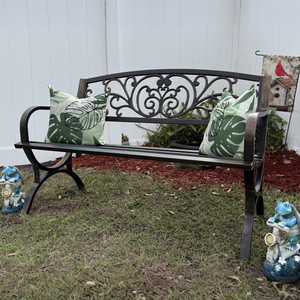 127cm Garden Outdoor Bench Cast Iron Steel Frame Apple Blossom Pattern