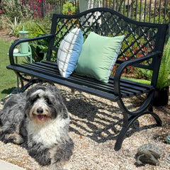 129cm Heavy Duty Outdoor Metal Garden Bench with Backrest and Armrest