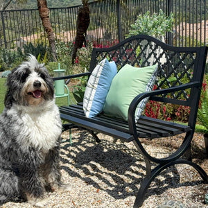 129cm Heavy Duty Outdoor Metal Garden Bench with Backrest and Armrest