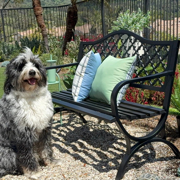 129cm Heavy Duty Outdoor Metal Garden Bench with Backrest and Armrest