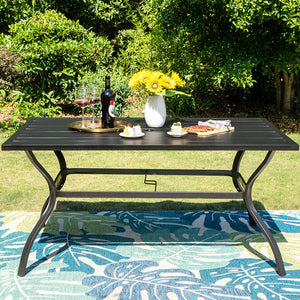 Rectangle Patio Table and 6 Stackable Chairs 7-Piece Metal Outdoor Patio Dining Sets